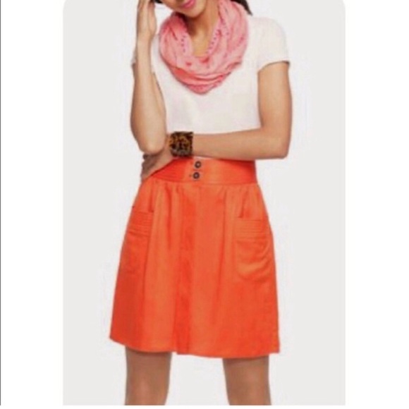 J. Crew Tangerine Orange A-Line linen blend mini Skirt SZ 12 button-front casual - Picture 3 of 12